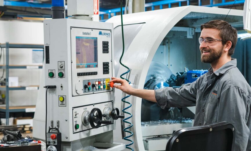 engineer testing a machine